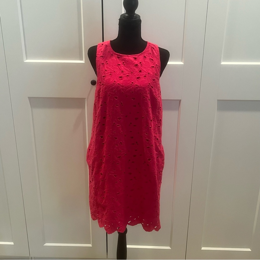 Time and Tru Bright Pink Sleeveless Eyelet Shift Dress
